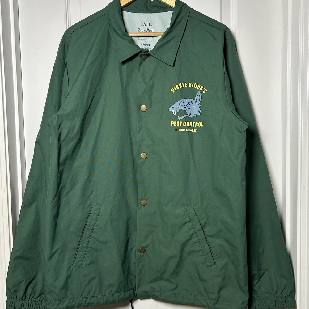BAIT x Rick and Morty Adult Swim Green Pickle Rick Pest Control Coach Jacket‎